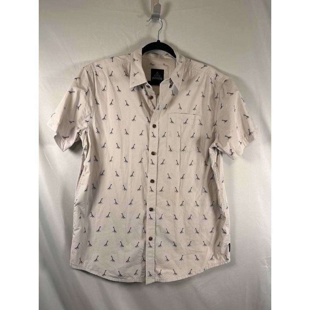 prAna Medium‎ Broderick Embroidery Short Sleeve Button Up Shirt Organic Cotton
